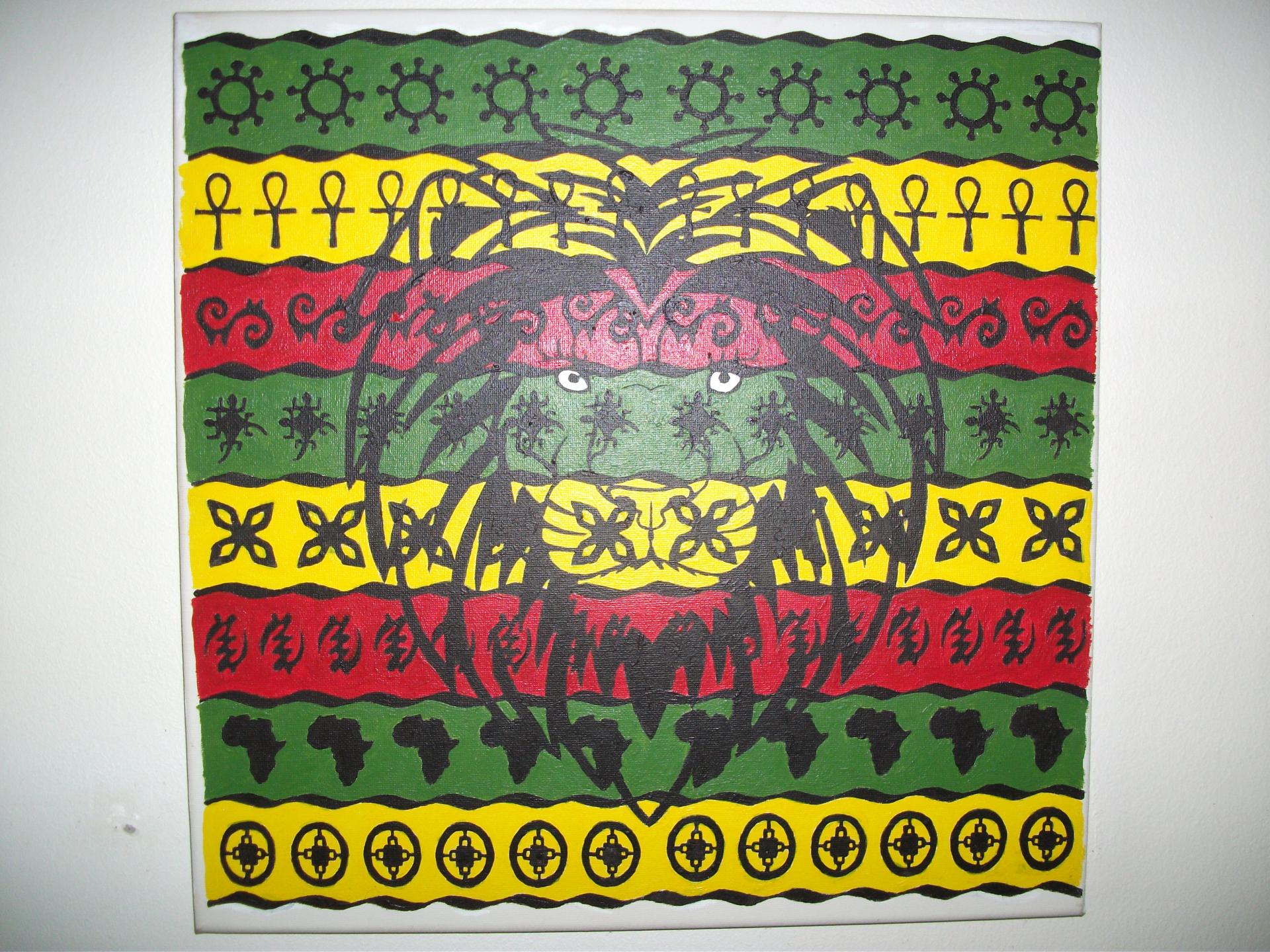 Toile lion in african symbols 1