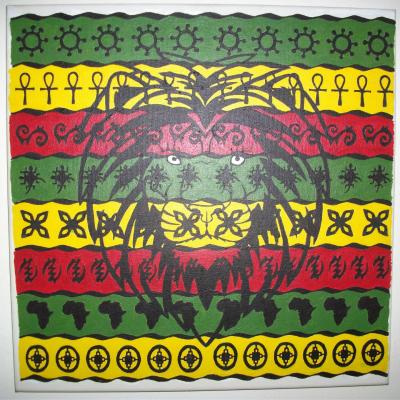 Toile lion in african symbols 1