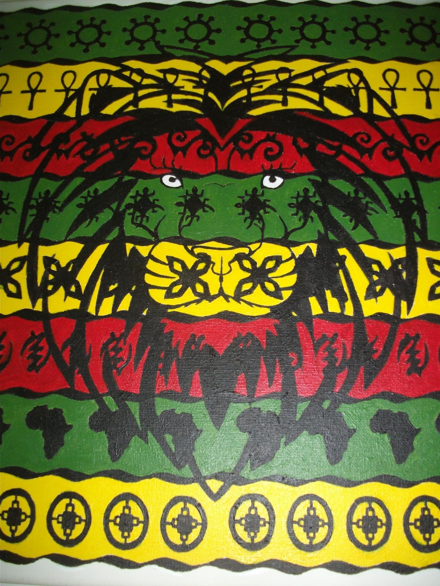 Toile lion in african symbols 2